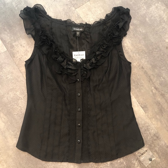 bebe Black Ruffle Top - Picture 3 of 7